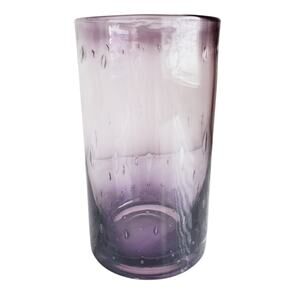 Vintage Hand-Blown Smokey Amethyst Glass Vase 6" Controlled Bubbles MCM Decor